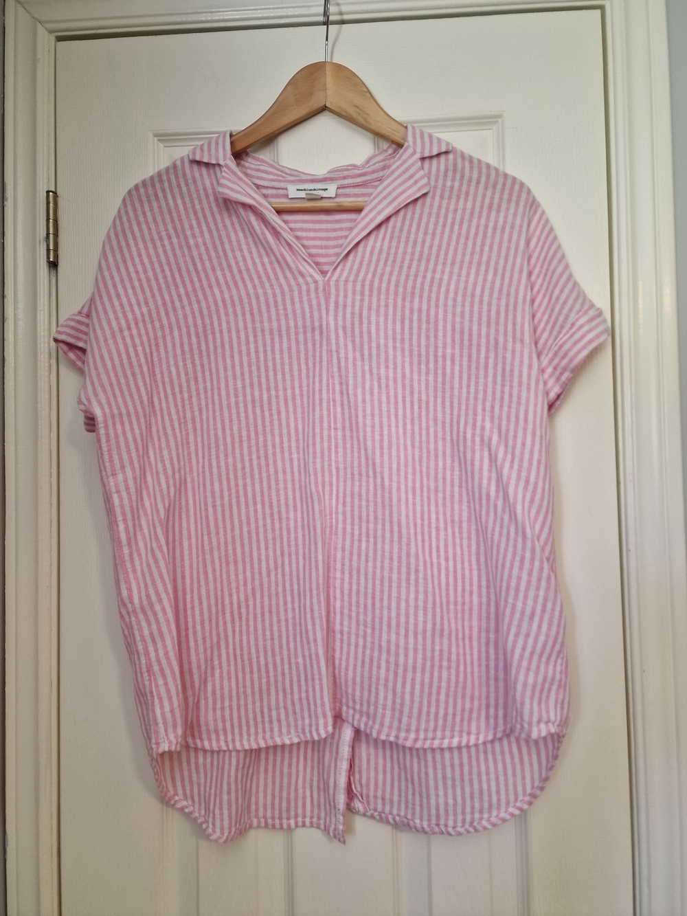 beachlunchlounge Pink and White Striped Shirt, Size Small